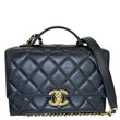 CHANEL Plate Flap Mini Quilted Lambskin Leather Top Handle Crossbody Bag Black