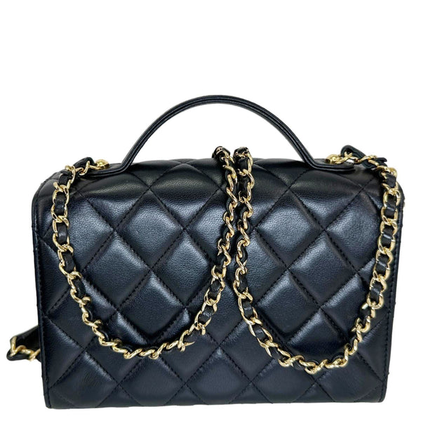 CHANEL Plate Flap Mini Quilted Lambskin Leather Top Handle Crossbody Bag Black