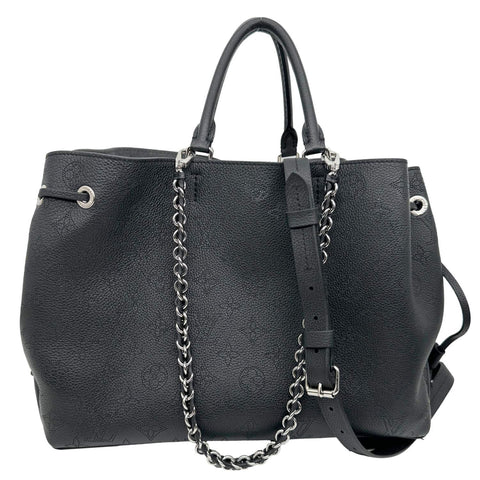 LOUIS VUITTON Bella Mahina Perforated Calf Leather Tote Shoulder Bag Black