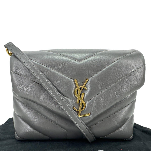 YVES SAINT LAURENT Loulou Toy Quilted Leather Crossbody Bag Grey