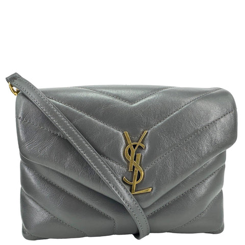 YVES SAINT LAURENT Loulou Toy Quilted Leather Crossbody Bag Grey