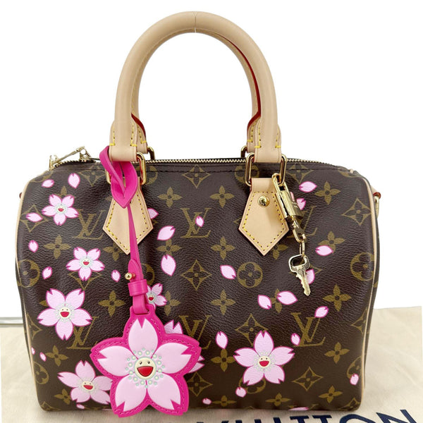 LOUIS VUITTON x TM Speedy 25 Bandouliere Blossom Monogram Canvas Shoulder Bag Cherry