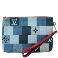 LOUIS VUITTON City Denim Wristlet Pouch Blue Rouge