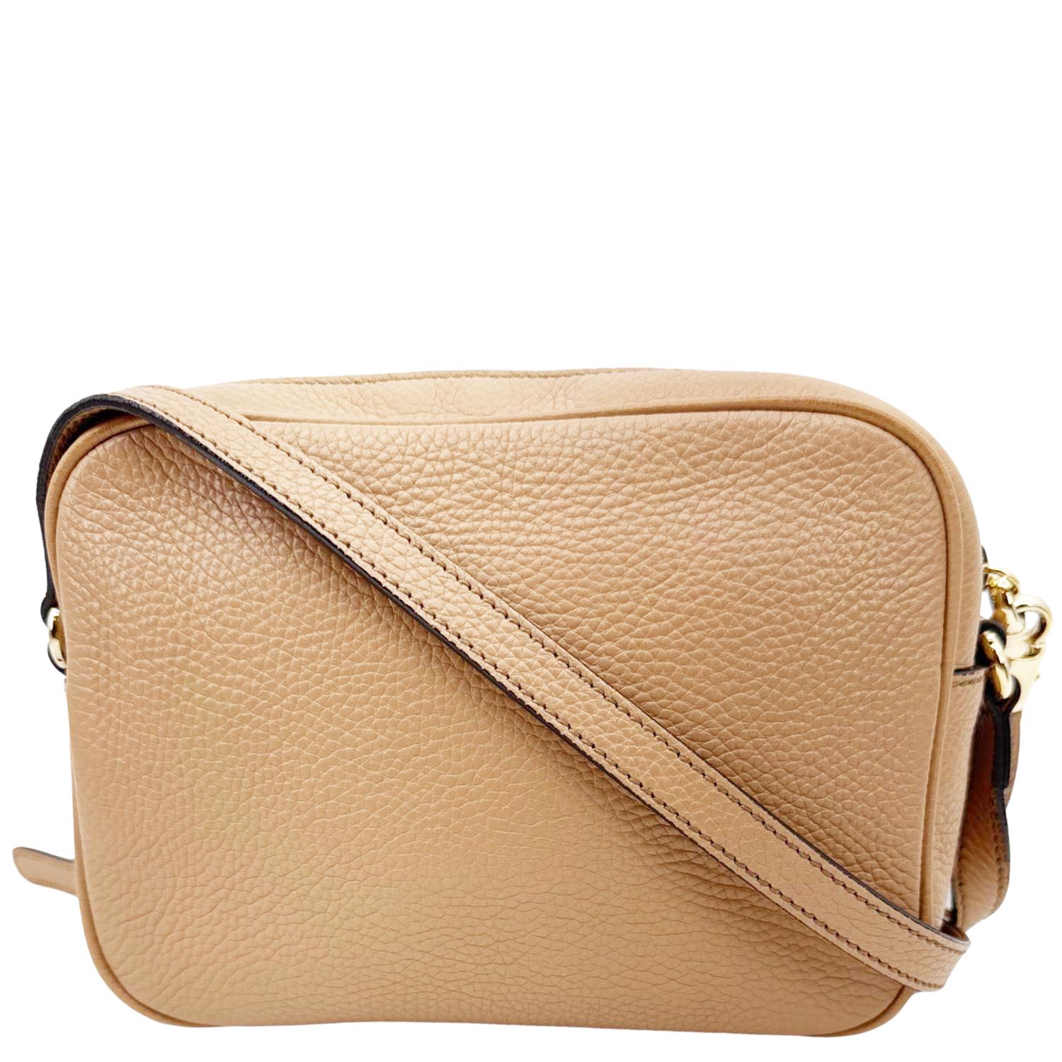 GUCCI Soho Disco Leather Camera Crossbody Bag Beige 308864