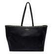 VALENTINO Garavani Rockstud Grained Calfskin Leather Shopping Tote Black