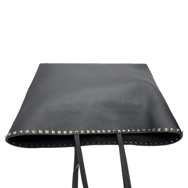 VALENTINO Garavani Rockstud Grained Calfskin Leather Shopping Tote Black