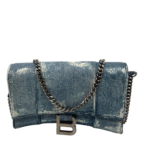 BALENCIAGA Hourglass Denim Shoulder Bag Blue