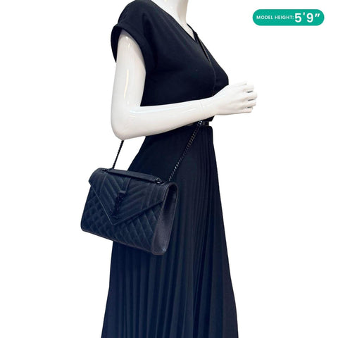 YVES SAINT LAURENT Envelope Medium Grain De Poudre Leather Shoulder Bag Black