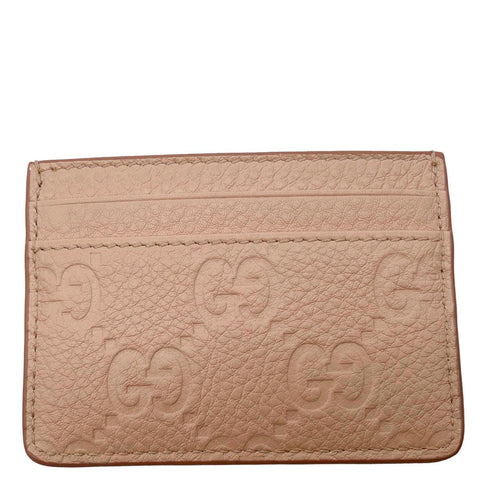 GUCCI GG Emblem Embossed Leather Card Holder Pink 815883