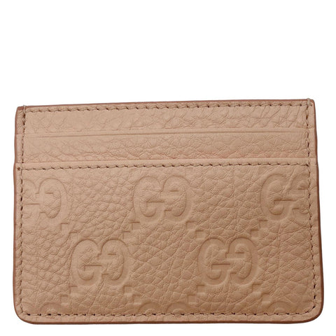 GUCCI GG Emblem Embossed Leather Card Holder Pink 815883