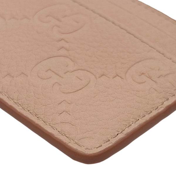 GUCCI GG Emblem Embossed Leather Card Holder Pink 815883