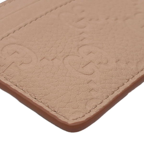 GUCCI GG Emblem Embossed Leather Card Holder Pink 815883