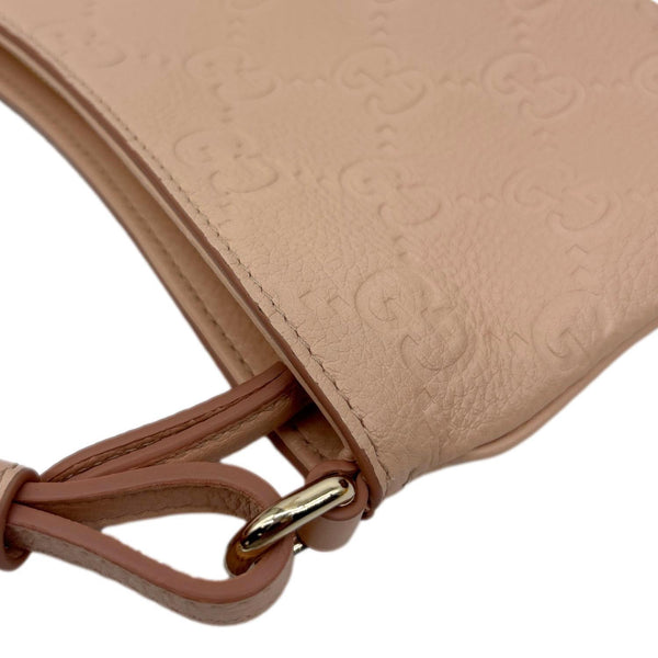 GUCCI GG Emblem Small Embossed Leather Shoulder Bag Pink 815278