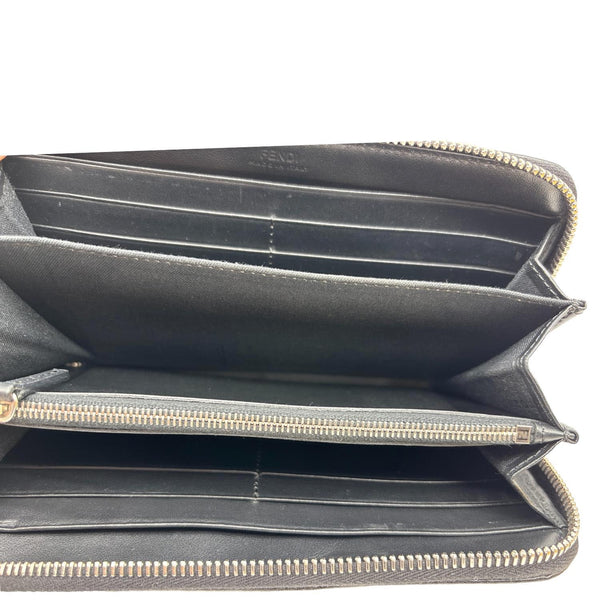 FENDI Colorful Studs Calfskin Zip Around Long Wallet Black