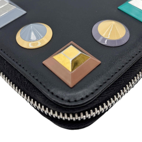 FENDI Colorful Studs Calfskin Zip Around Long Wallet Black