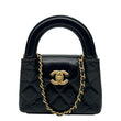 CHANEL Kelly Mini Nano Quilted Shiny Aged Calfskin Leather Tote Crossbody Bag Black