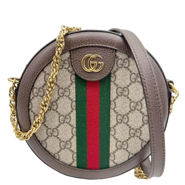 GUCCI Ophidia Mini GG Round Supreme Monogram Web Crossbody Bag Beige 550618