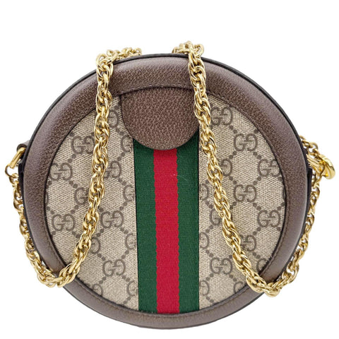 GUCCI Ophidia Mini GG Round Supreme Monogram Web Crossbody Bag Beige 550618