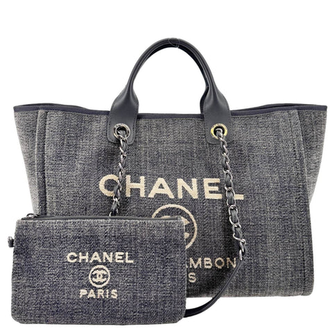 CHANEL Deauville Canvas Shopping Tote Bag Gray
