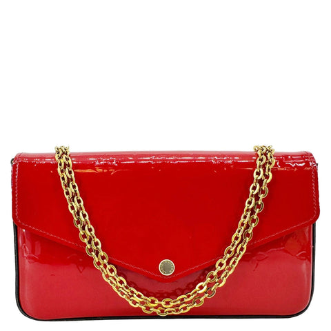 LOUIS VUITTON Felicie Pochette Monogram Vernis Crossbody Bag Red
