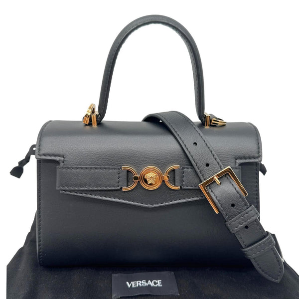 VERSACE Medusa '95 Leather Top Handle Shoulder Bag Black