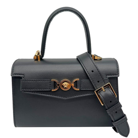 VERSACE Medusa '95 Leather Top Handle Shoulder Bag Black
