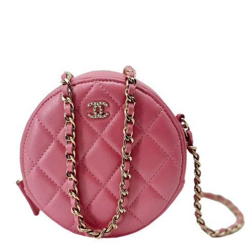 CHANEL Round Pearls Quilted Leather Crossbody Bag Pink