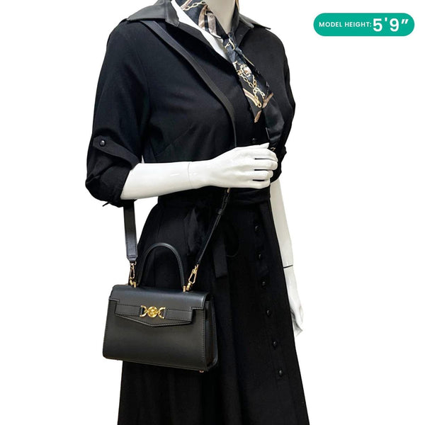 VERSACE Medusa '95 Leather Top Handle Shoulder Bag Black