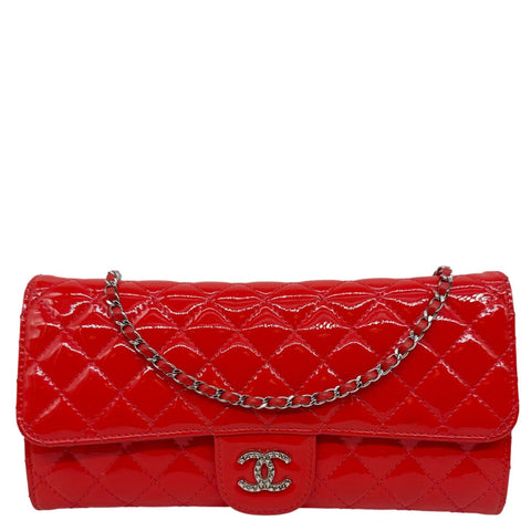 CHANEL Brilliant East West Flap Patent Calfskin Quilted Leather Shoulder Bag Red