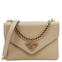 PRADA Saffiano Leather Chain Shoulder Bag Beige