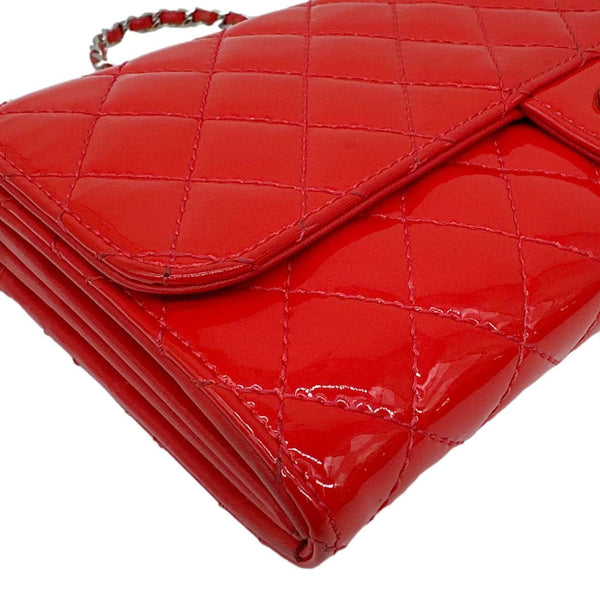 CHANEL Brilliant East West Flap Patent Calfskin Quilted Leather Shoulder Bag Red