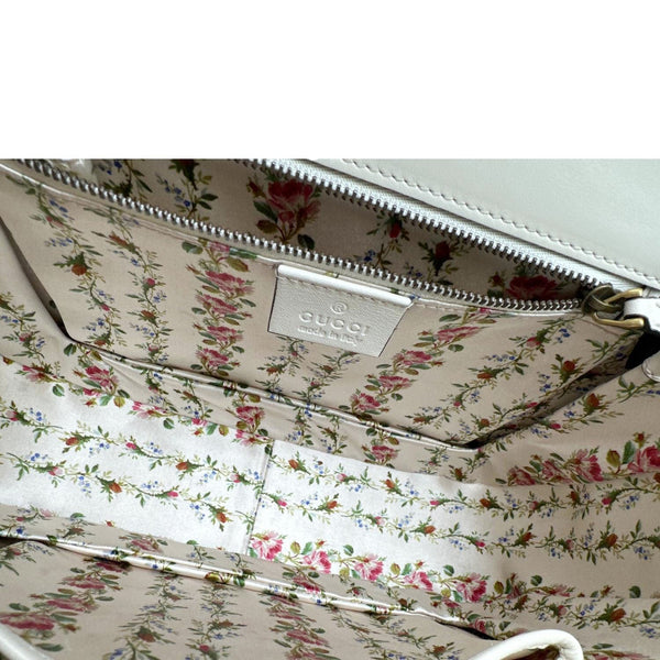 GUCCI Bamboo Web Medium Printed Leather Top Handle Shoulder Bag Off White 495880