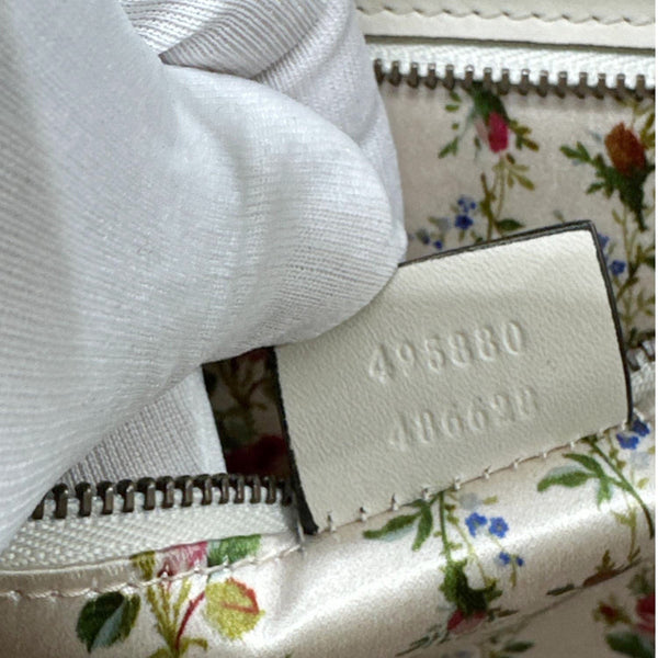 GUCCI Bamboo Web Medium Printed Leather Top Handle Shoulder Bag Off White 495880