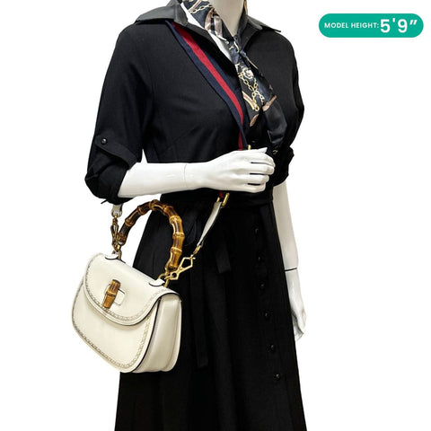 GUCCI Bamboo Web Medium Printed Leather Top Handle Shoulder Bag Off White 495880