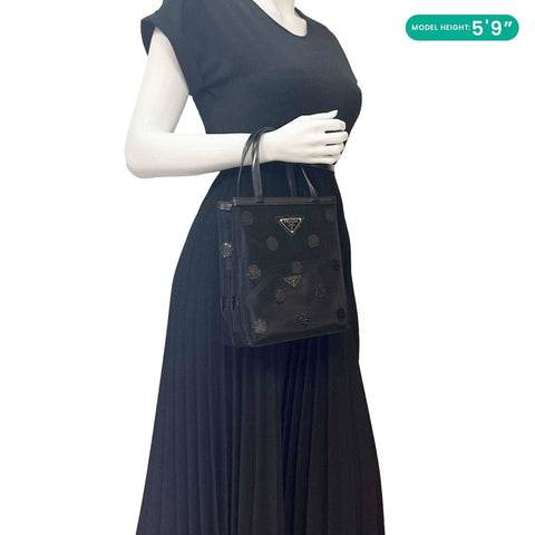 PRADA Ricamo Rete Polka Dot Mesh Tote BLack