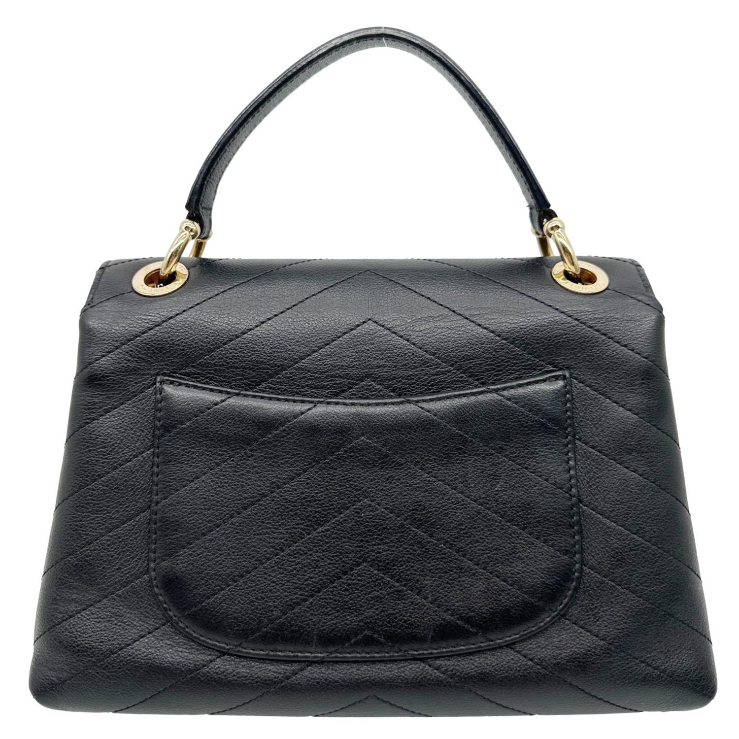 CHANEL Chic Small Chevron Calfskin Leather Top Handle Crossbody Bag Bl