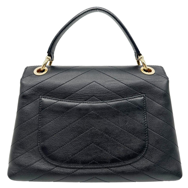 CHANEL Chic Small Chevron Calfskin Leather Top Handle Crossbody Bag Black