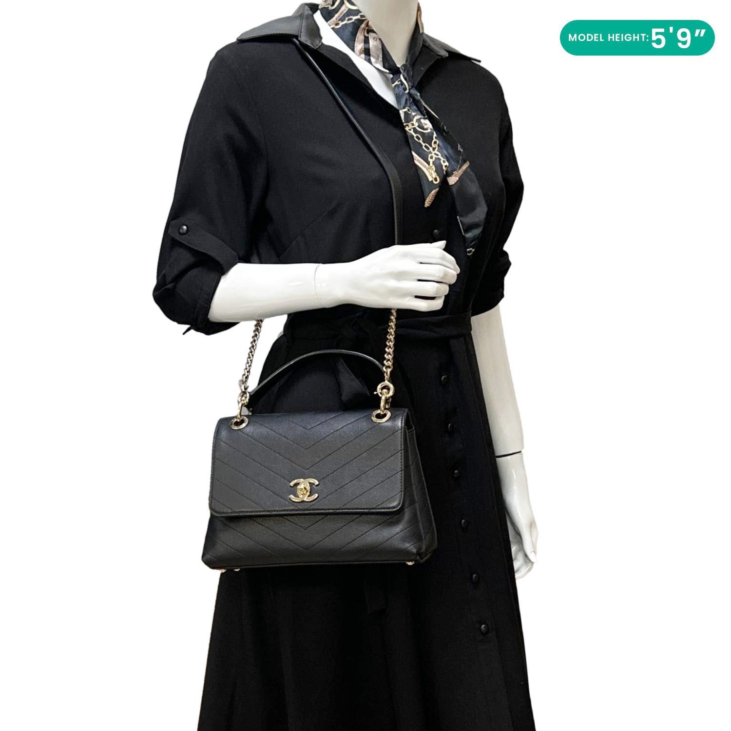 CHANEL Chic Small Chevron Calfskin Leather Top Handle Crossbody Bag Bl