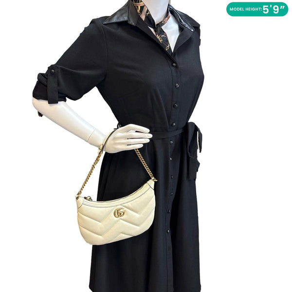 GUCCI GG Marmont Leather Shoulder Bag White 777263