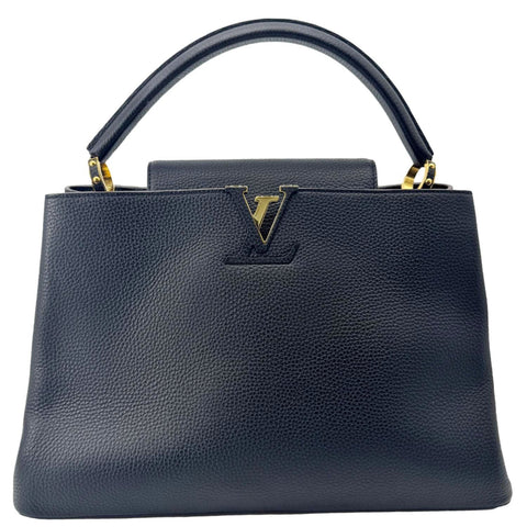 LOUIS VUITTON Capucines MM Taurillon Leather Satchel Bag Black