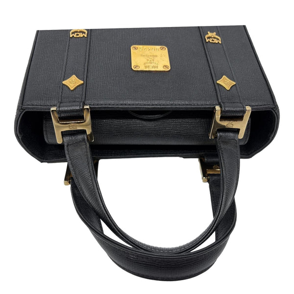 MCM Studded Saffiano Leather Tote Bag Black