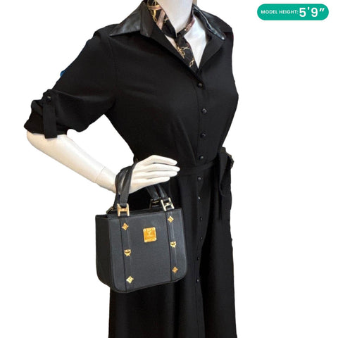 MCM Studded Saffiano Leather Tote Bag Black