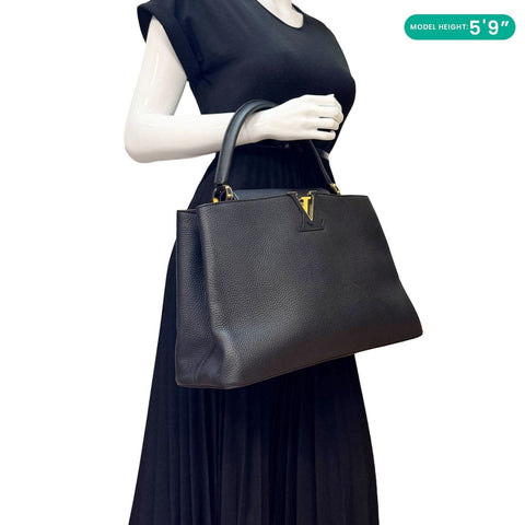LOUIS VUITTON Capucines MM Taurillon Leather Satchel Bag Black