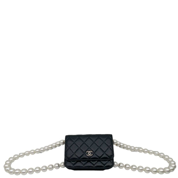 CHANEL Maxi Pearl Mini Quilted Leather WOC Crossbody Bag Black