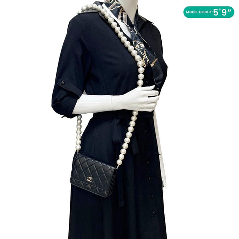 CHANEL Maxi Pearl Mini Quilted Leather WOC Crossbody Bag Black
