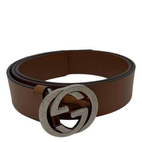 GUCCI Interlocking G Leather Belt Brown 546389 Size 95/38