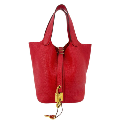 HERMES Picotin Lock 18 Taurillon Clemence Leather Hobo Bag Red