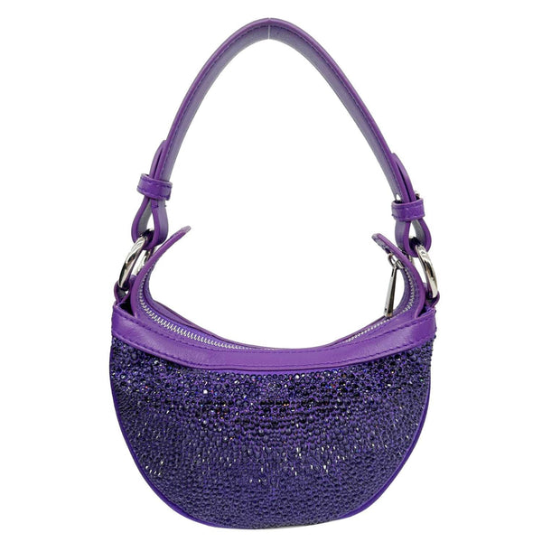 VERSACE Repeat La Medusa Mini Crystal Embellished Leather Hobo Bag Purple