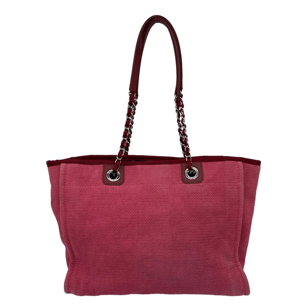 CHANEL Deauville Canvas Tote Bag Pink