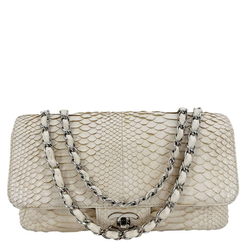 CHANEL Flap Python Leather Crossbody Bag Ivory